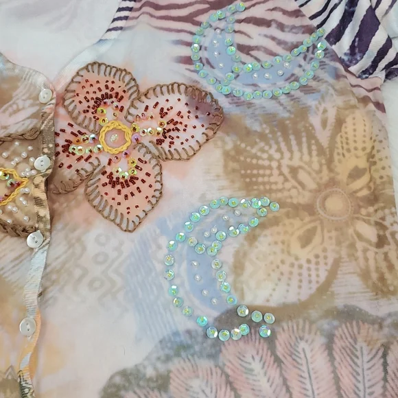 Etoile du Monde Sequins Beads cardigan sweater buttons up size 4 multicolor New - Picture 6 of 9